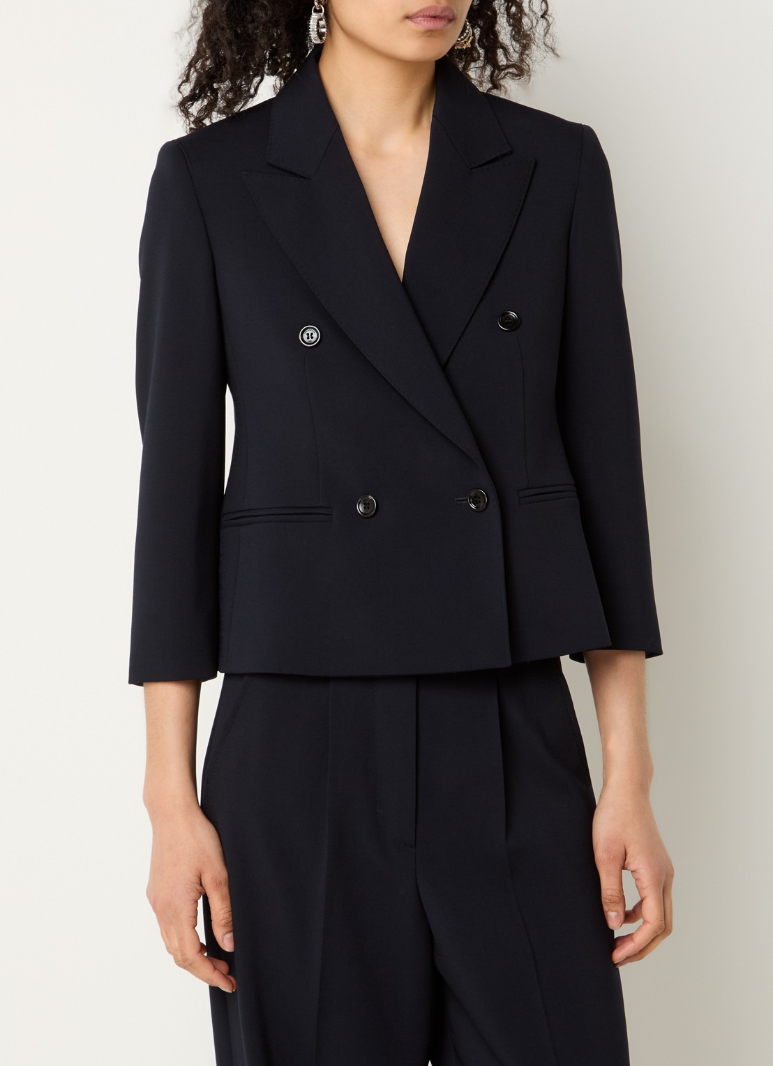 Max Mara Dorico double-breasted blazer van wol met schoudervulling - detail 3 donkerblauw