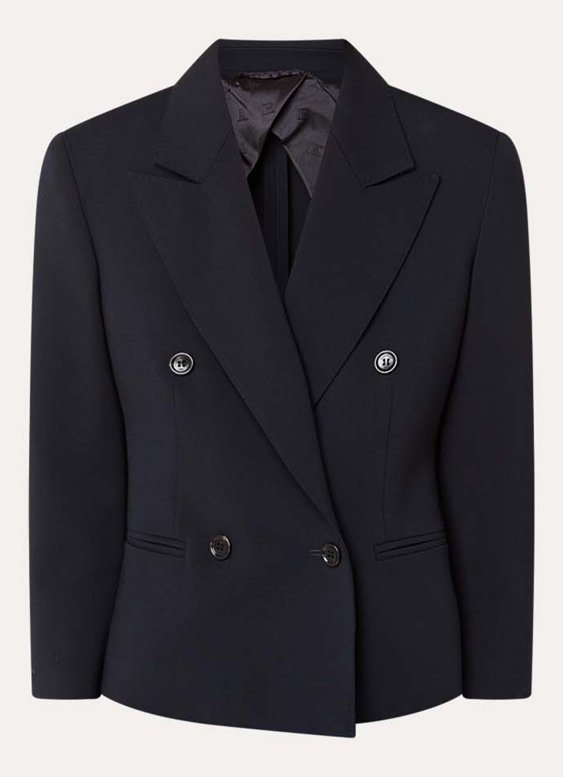 Max Mara Dorico double-breasted blazer van wol met schoudervulling - voorkant donkerblauw