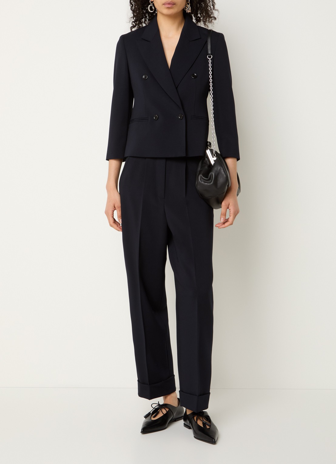 Max Mara Dorico double-breasted blazer van wol met schoudervulling - voorkant 2 donkerblauw