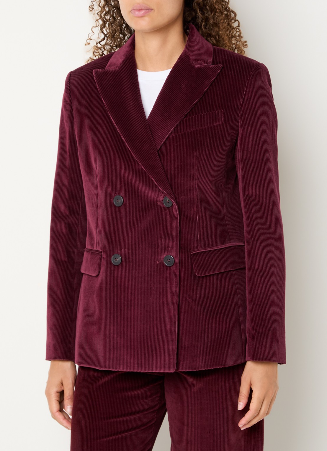 Max Mara Double-breasted blazer van corduroy - detail 3 bordeauxrood