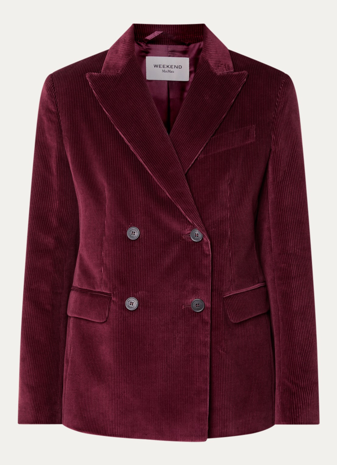 Max Mara Double-breasted blazer van corduroy - voorkant bordeauxrood