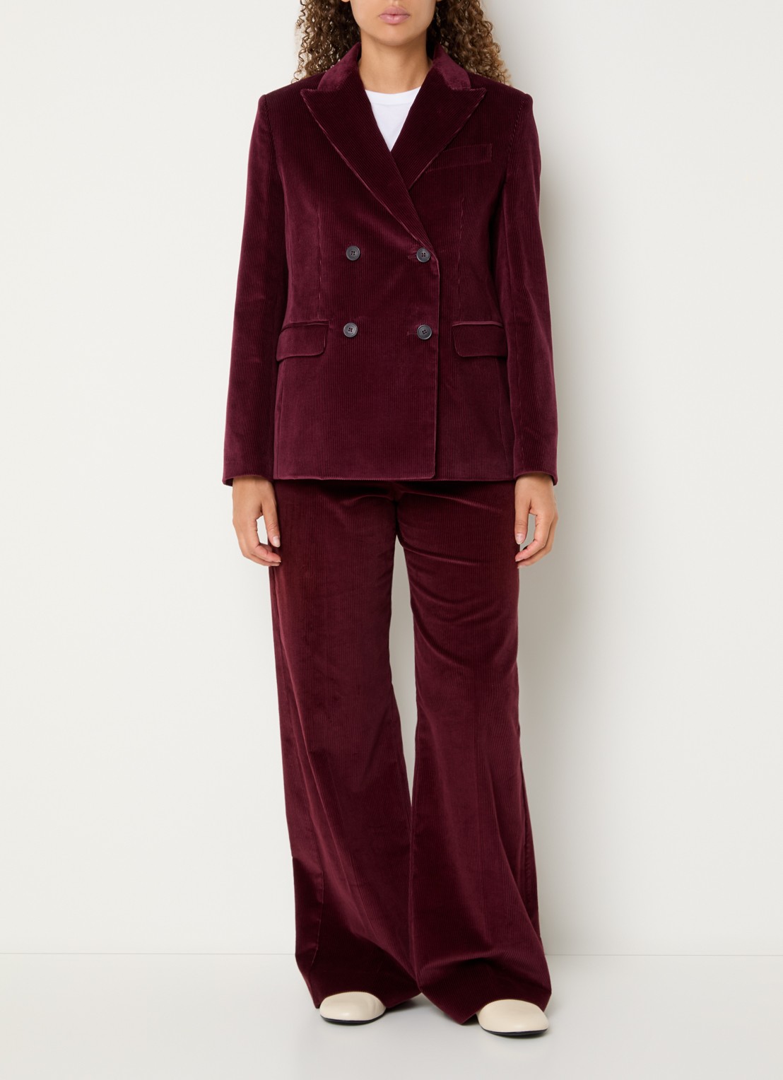 Max Mara Double-breasted blazer van corduroy - voorkant 2 bordeauxrood