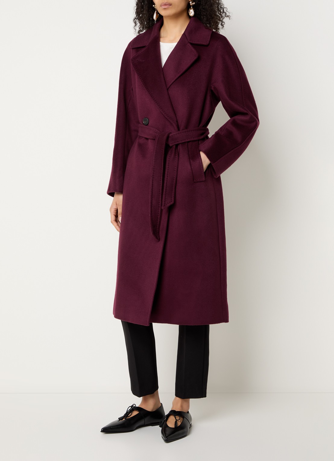 Max Mara Double-breasted blazer van wol met ceintuur - detail 3 bordeauxrood