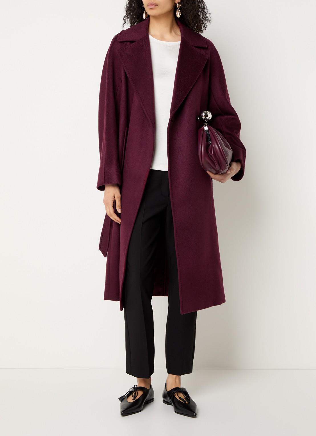 Max Mara Double-breasted blazer van wol met ceintuur - voorkant 2 bordeauxrood