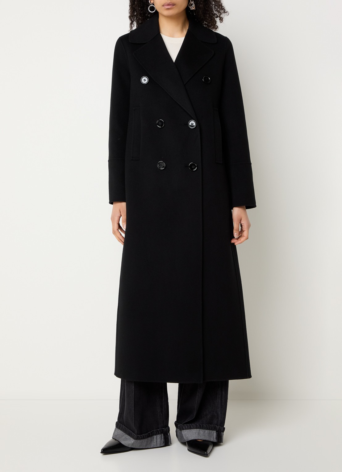 Max Mara Double-breasted mantel van wol met steekzakken - detail 3 zwart