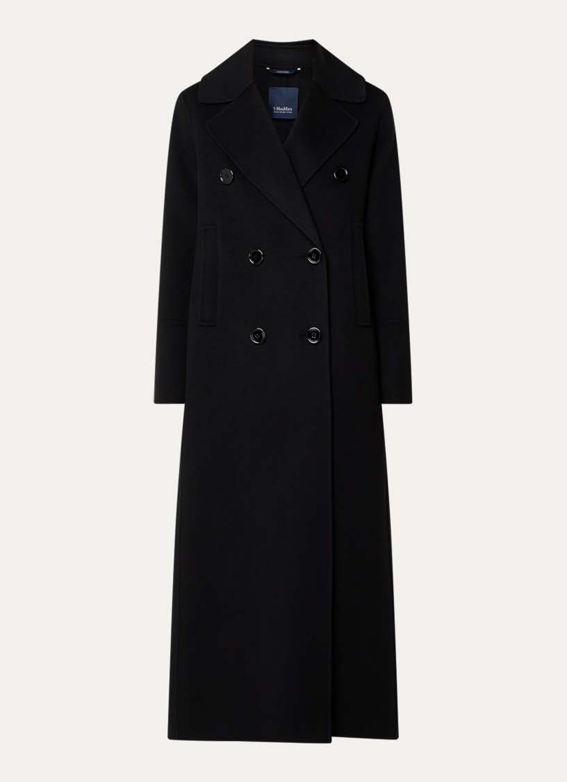Max Mara Double-breasted mantel van wol met steekzakken - voorkant zwart