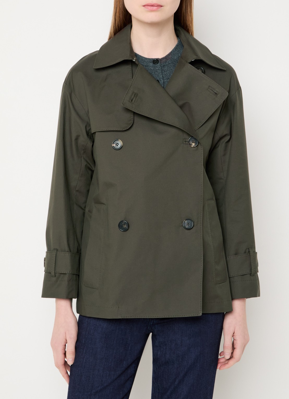 Max Mara Double-breasted trenchcoat met steekzakken - detail bronsgroen