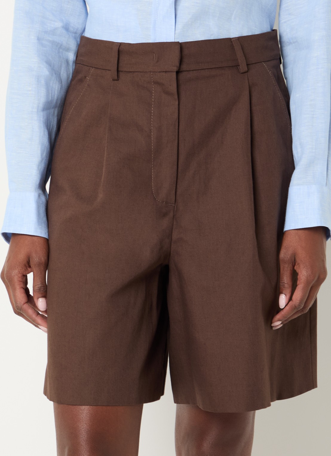 Max Mara Ecuba high waist straight fit korte broek in linnenblend - detail 2 bruin