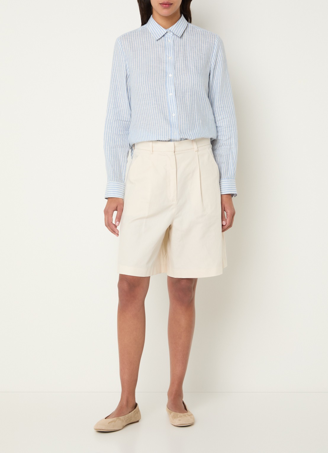 Max Mara Ecuba high waist straight fit korte broek in linnenblend - voorkant 4 gebroken wit