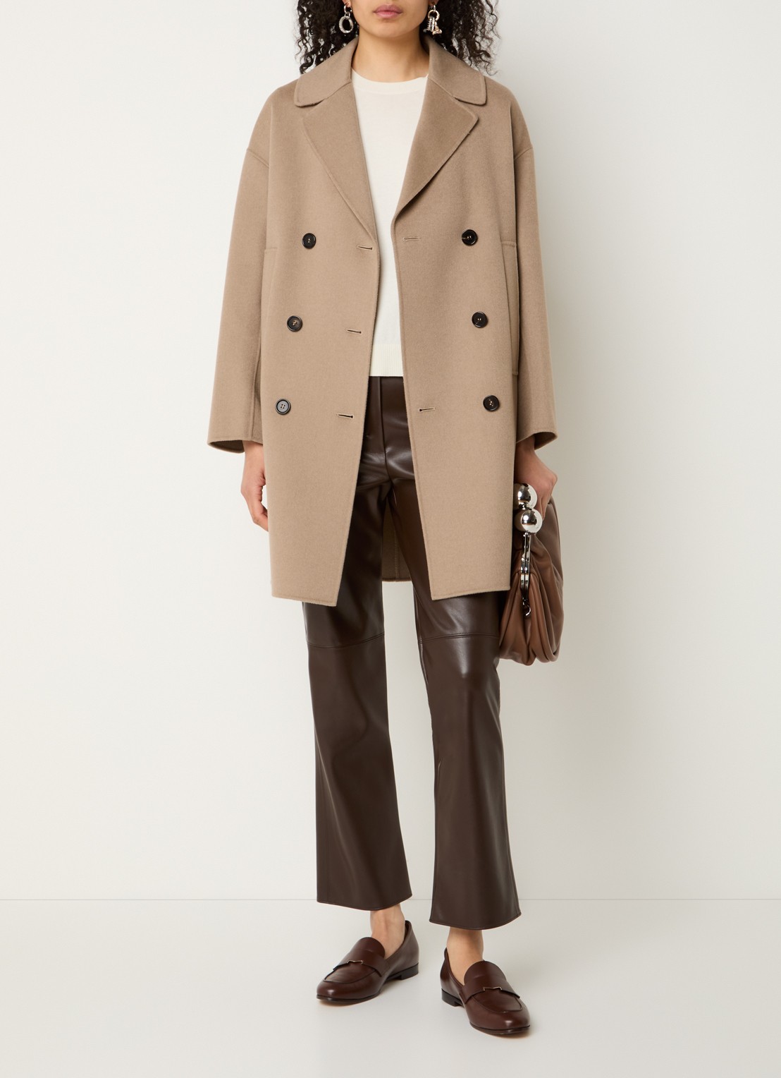 Max Mara Eden double-breasted mantel van scheerwol met steekzakken - voorkant 4 beige