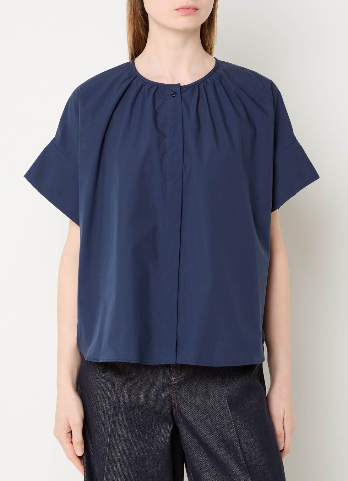 Max Mara Educata tuniek met ronde hals - detail 2 donkerblauw