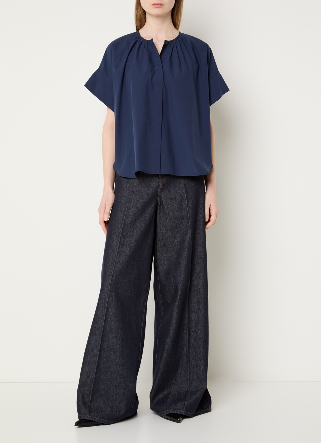 Max Mara Educata tuniek met ronde hals - voorkant 4 donkerblauw
