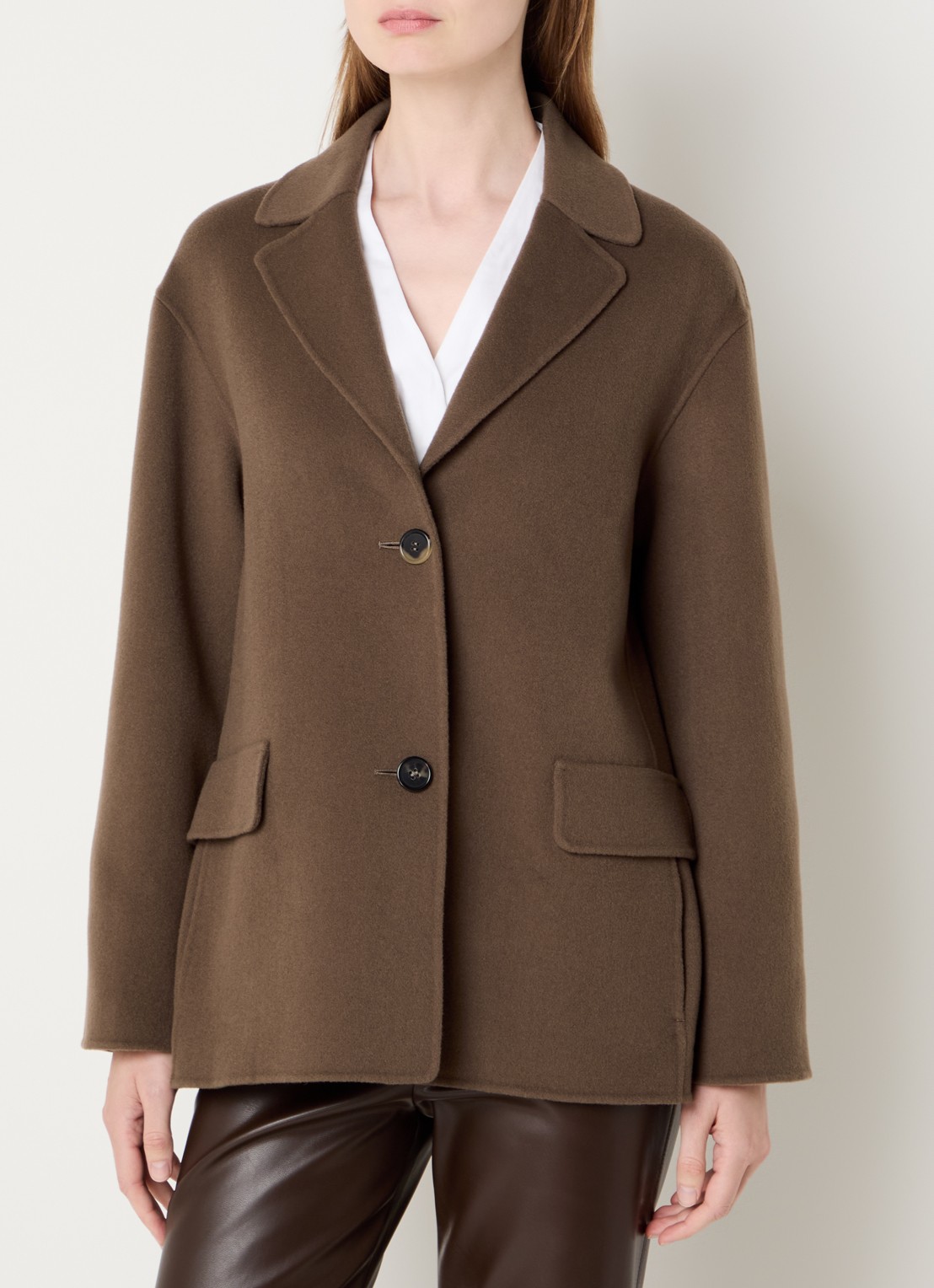 Max Mara Elfi mantel van scheerwol met steekzakken - detail 4 lichtbruin