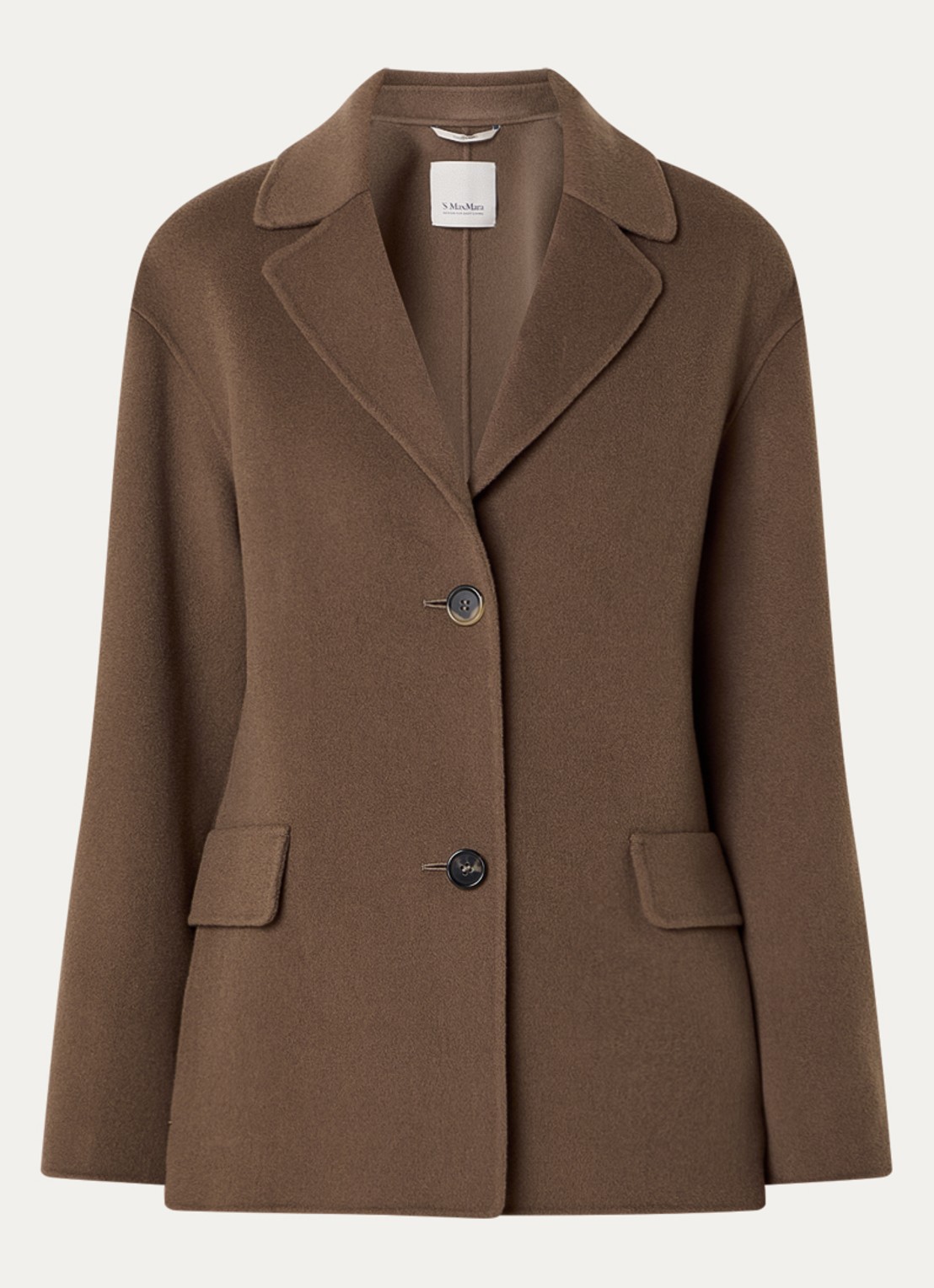 Max Mara Elfi mantel van scheerwol met steekzakken - voorkant 2 lichtbruin