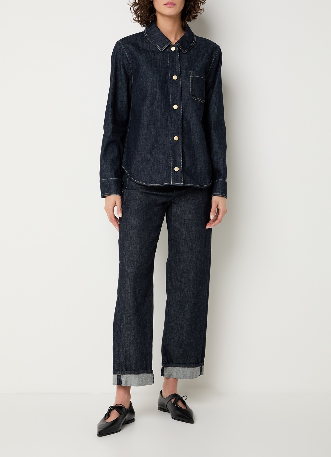 Max Mara Enfasi blouse van denim - voorkant 4 indigo
