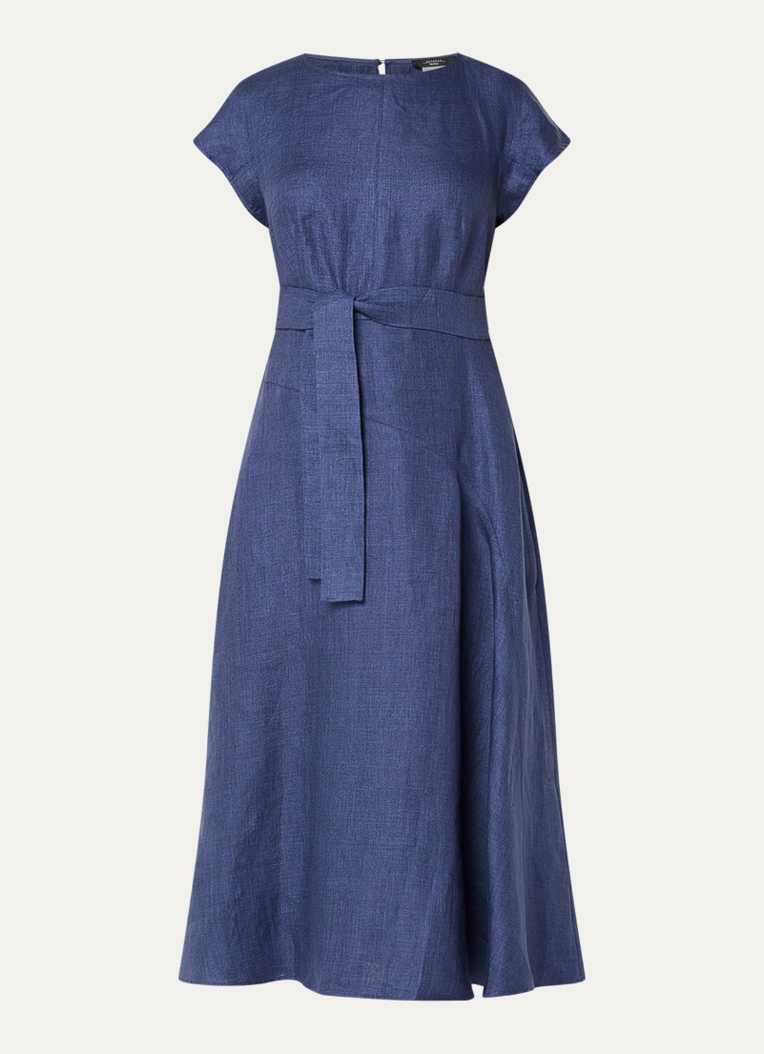 Max Mara Esordio midi jurk van linnen met strikceintuur - voorkant 3 donkerblauw