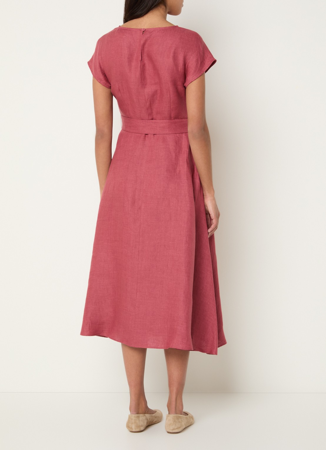 Max Mara Esordio midi jurk van linnen met strikceintuur - achterkant donkerroze