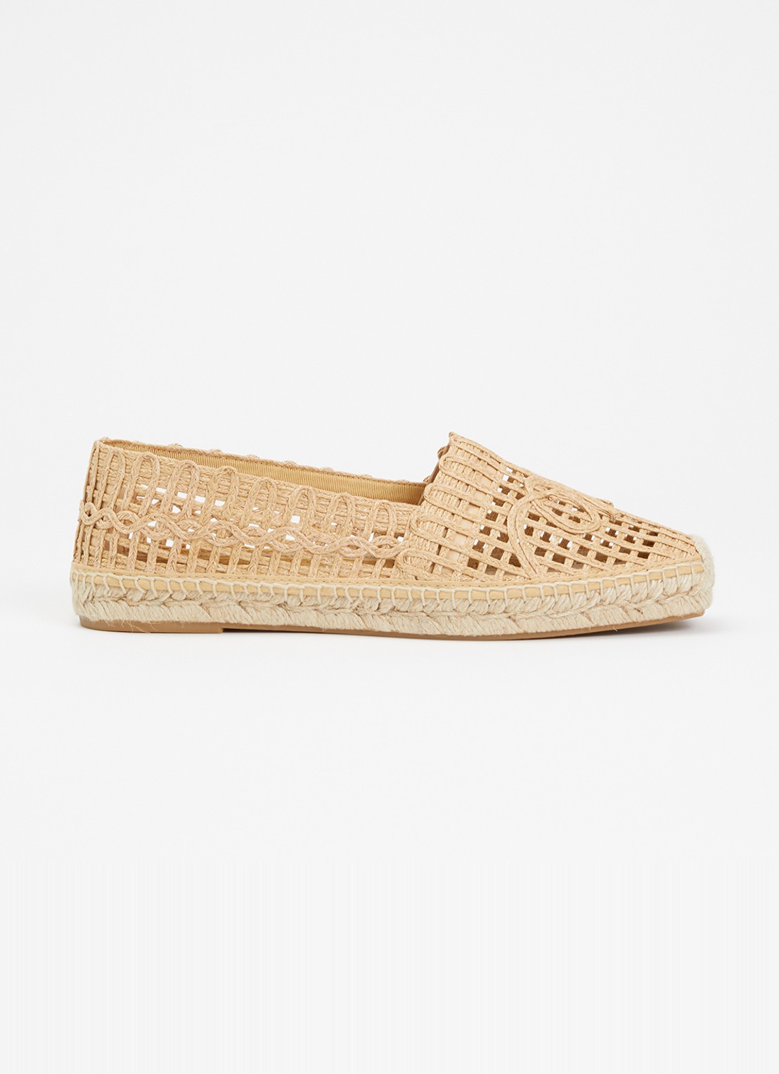 Max Mara Espadrille met opengewerkt dessin - voorkant camel