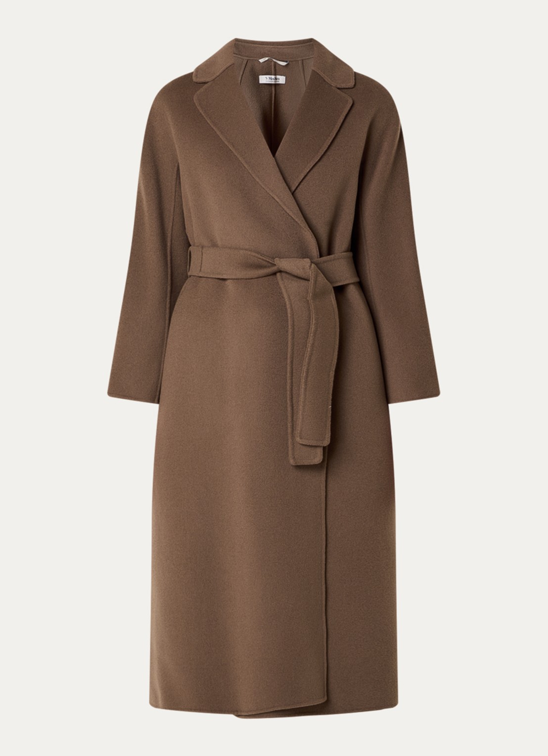 Max Mara Esturia mantel van scheerwol met steekzakken en strikceintuur - voorkant lichtbruin