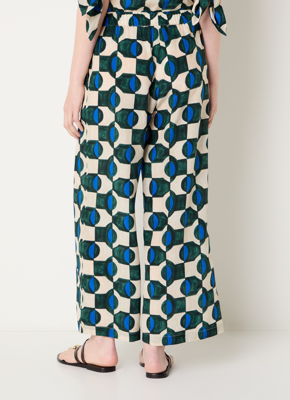 Max Mara Eusebio high waist wide fit broek van zijde met print - achterkant groen