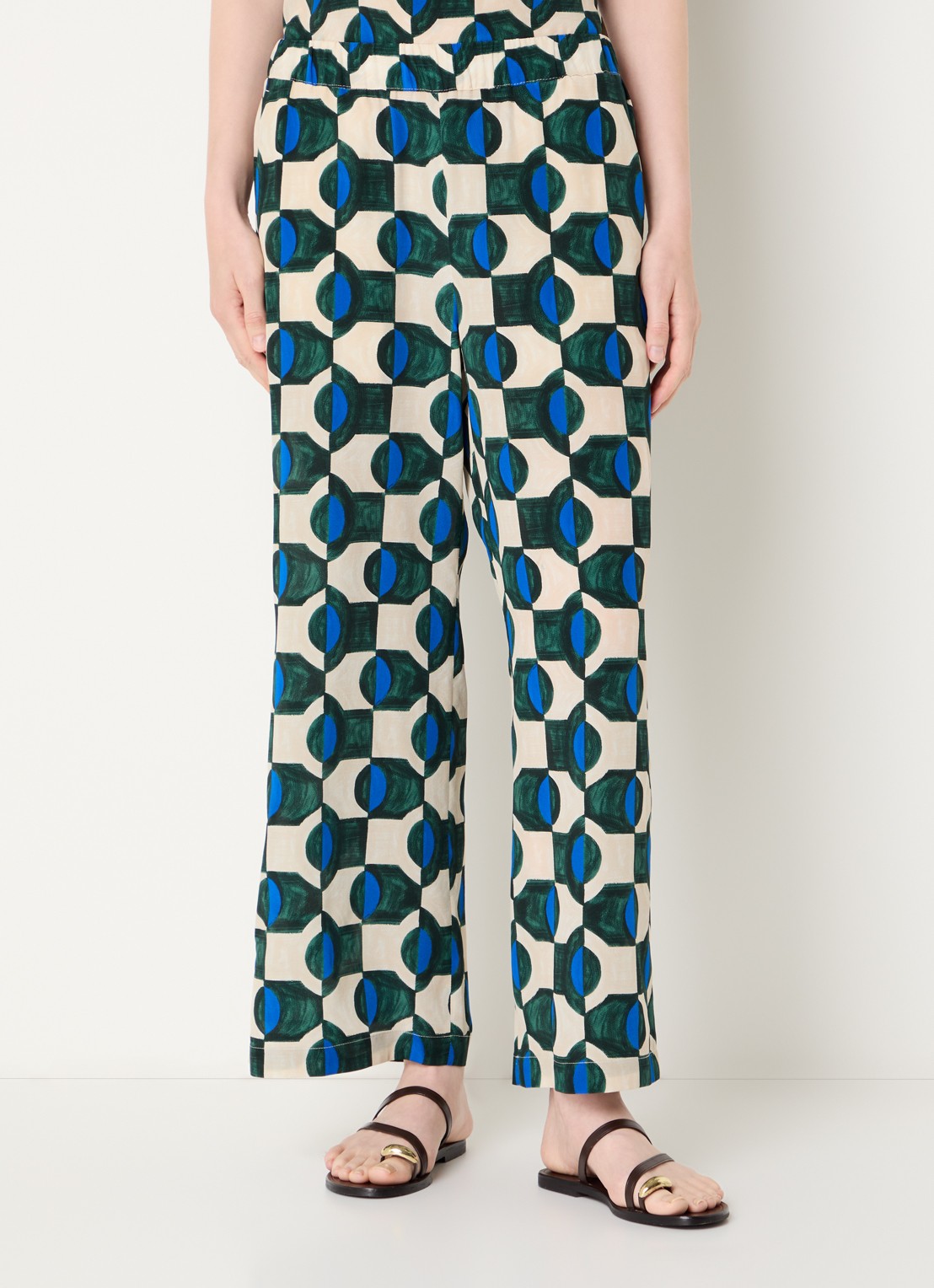 Max Mara Eusebio high waist wide fit broek van zijde met print - detail 2 groen