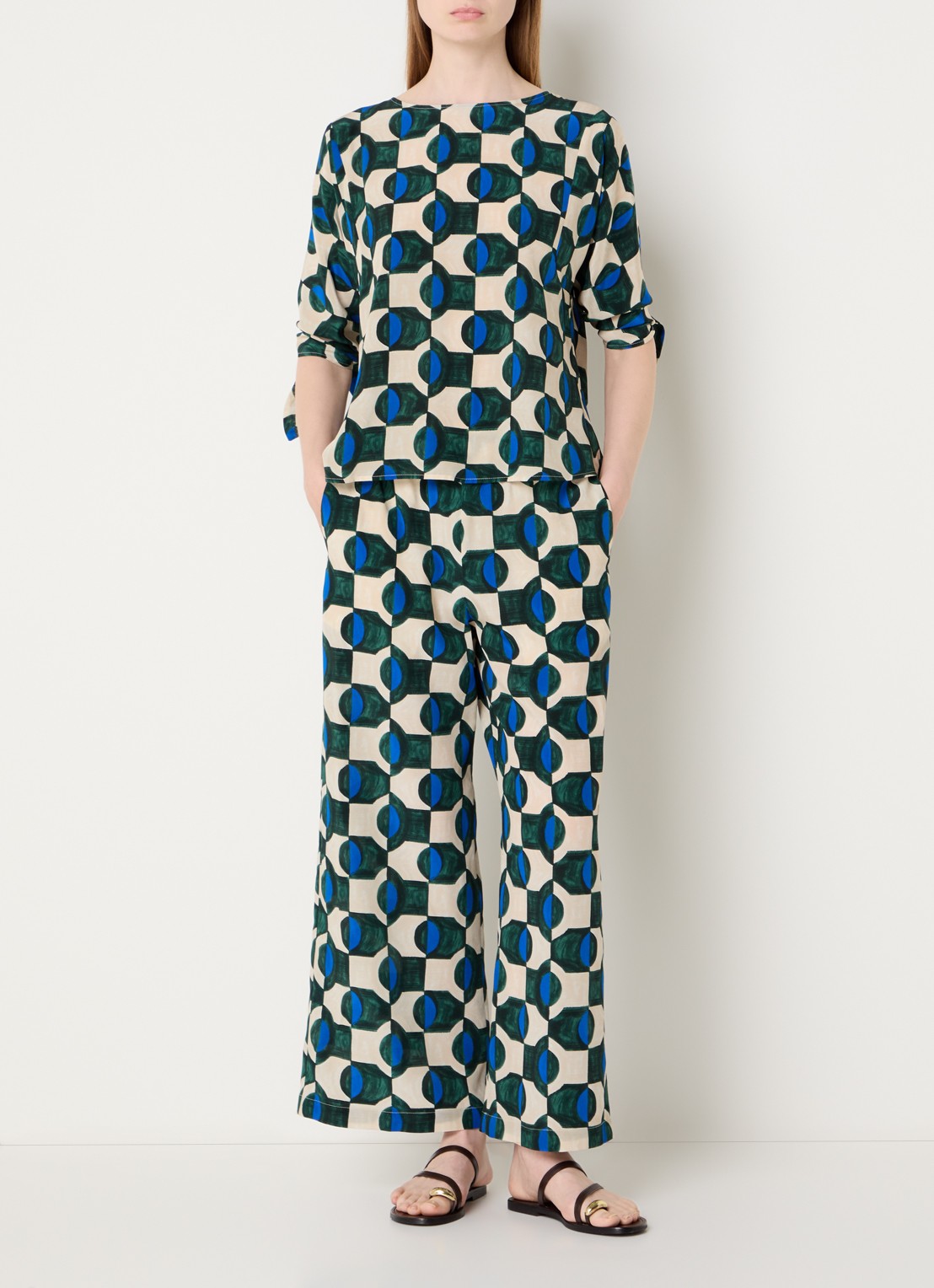 Max Mara Eusebio high waist wide fit broek van zijde met print - voorkant 4 groen