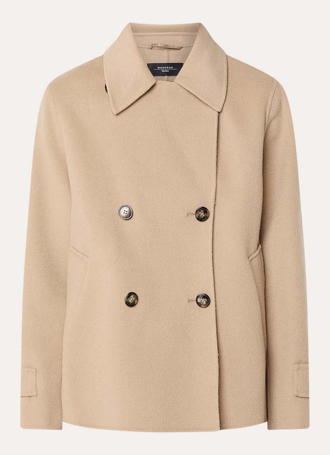Max Mara Fantino double-breasted mantel van scheerwol met steekzakken - voorkant camel