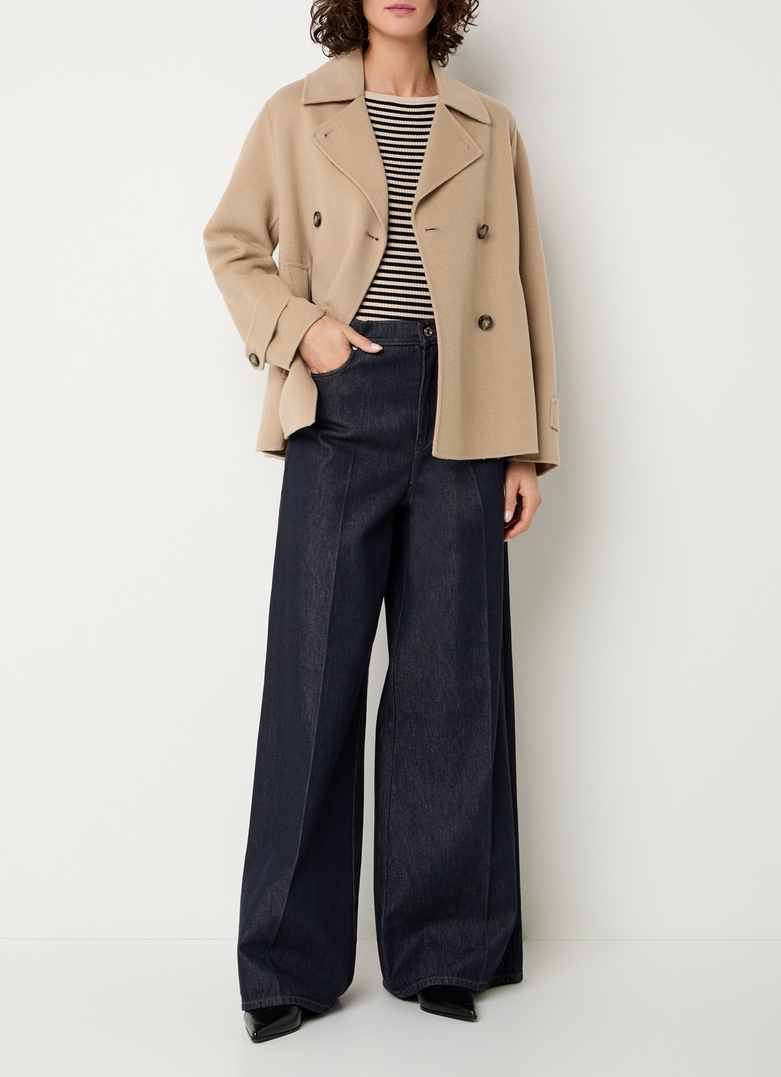 Max Mara Fantino double-breasted mantel van scheerwol met steekzakken - voorkant 2 camel