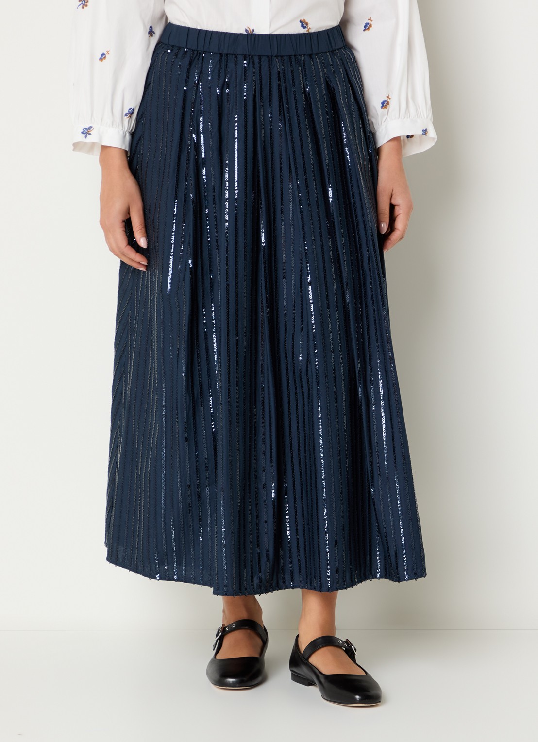 Max Mara Fidori midi rok met pailletten en steekzakken - detail 4 donkerblauw