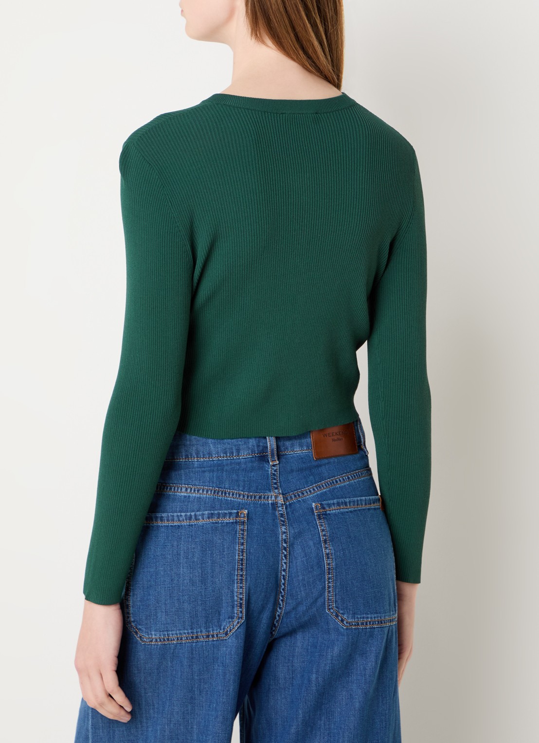 Max Mara Fijngebreid vest met ronde hals - achterkant groen