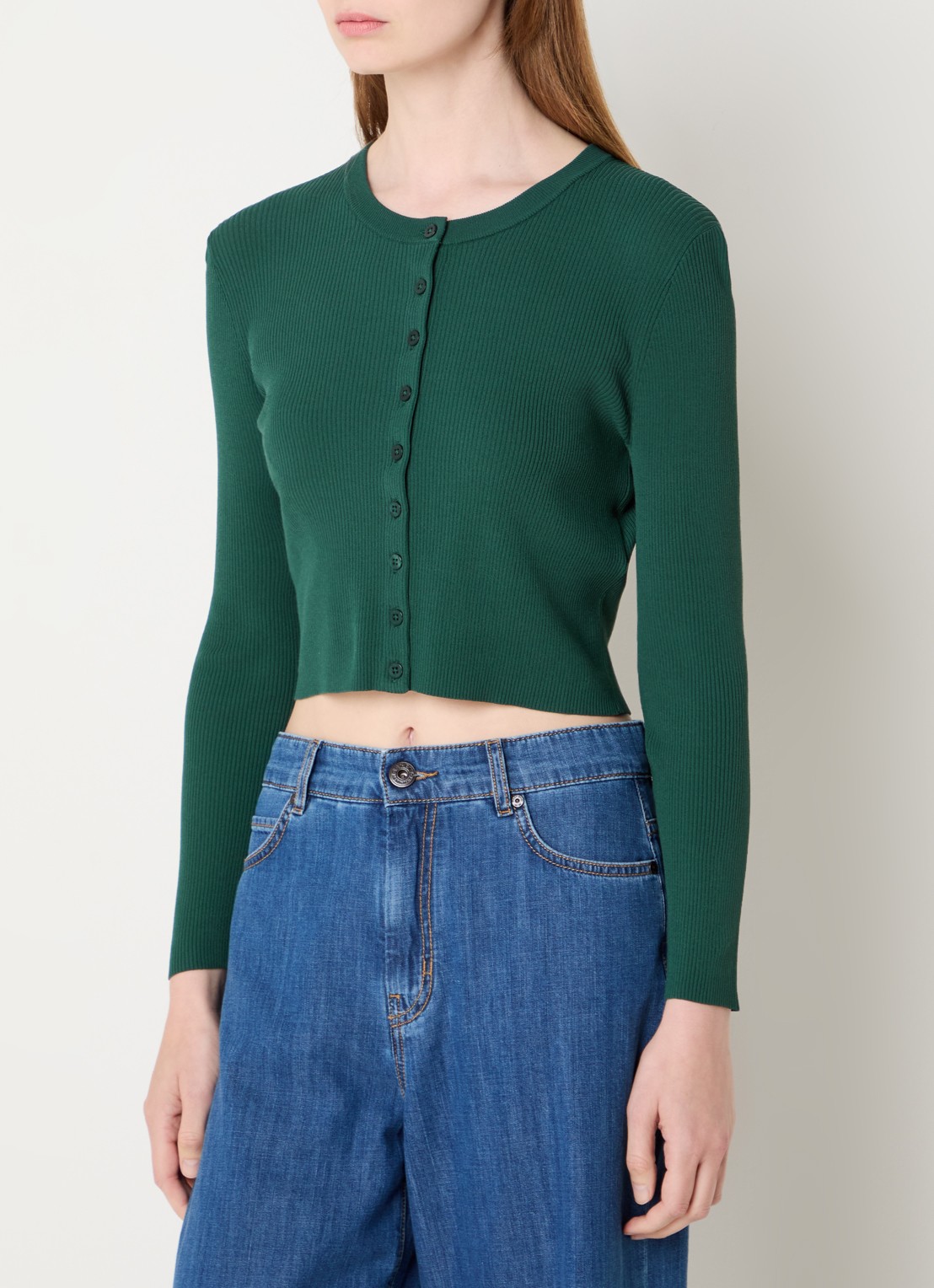 Max Mara Fijngebreid vest met ronde hals - detail 4 groen