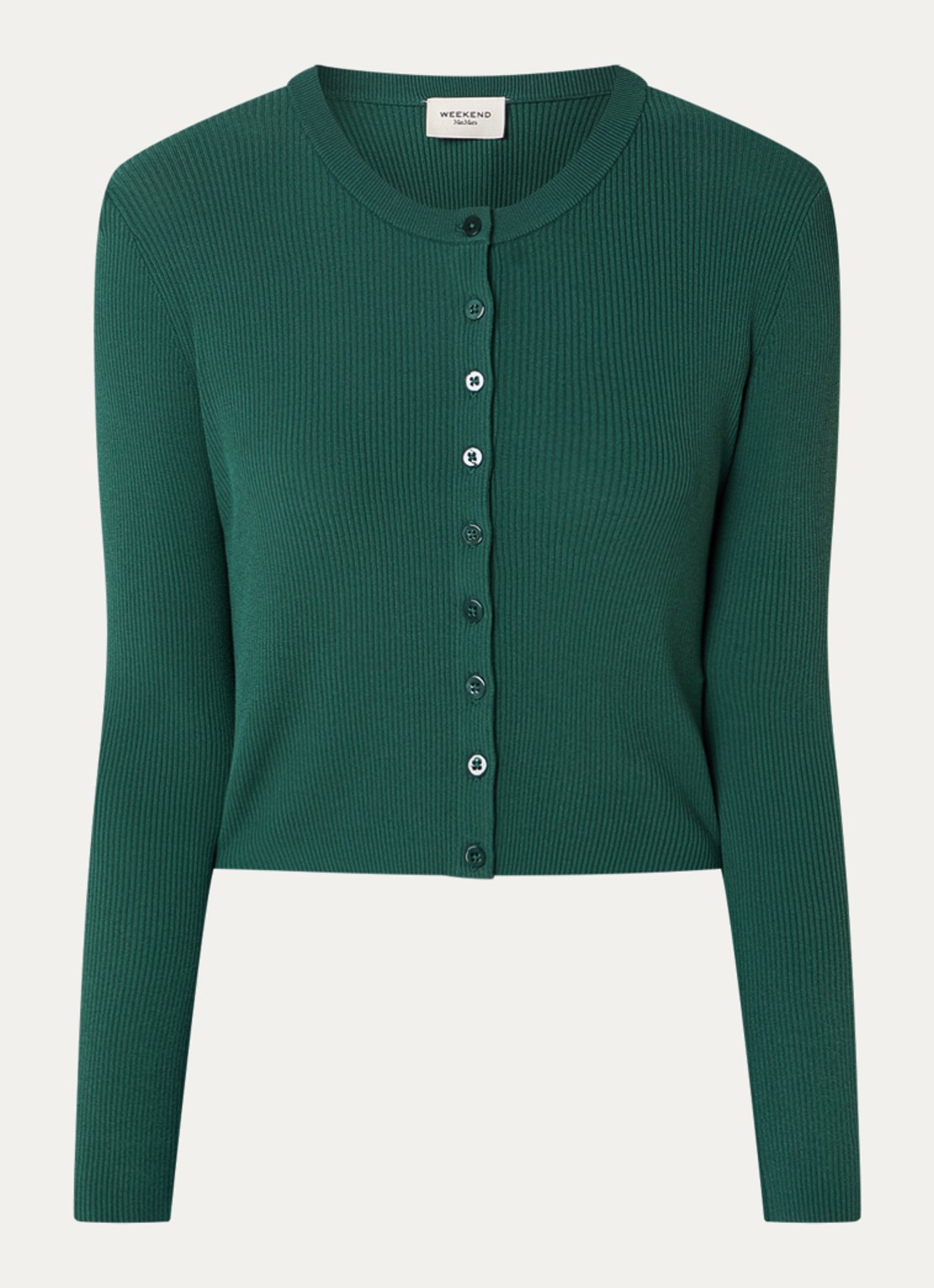 Max Mara Fijngebreid vest met ronde hals - voorkant 2 groen