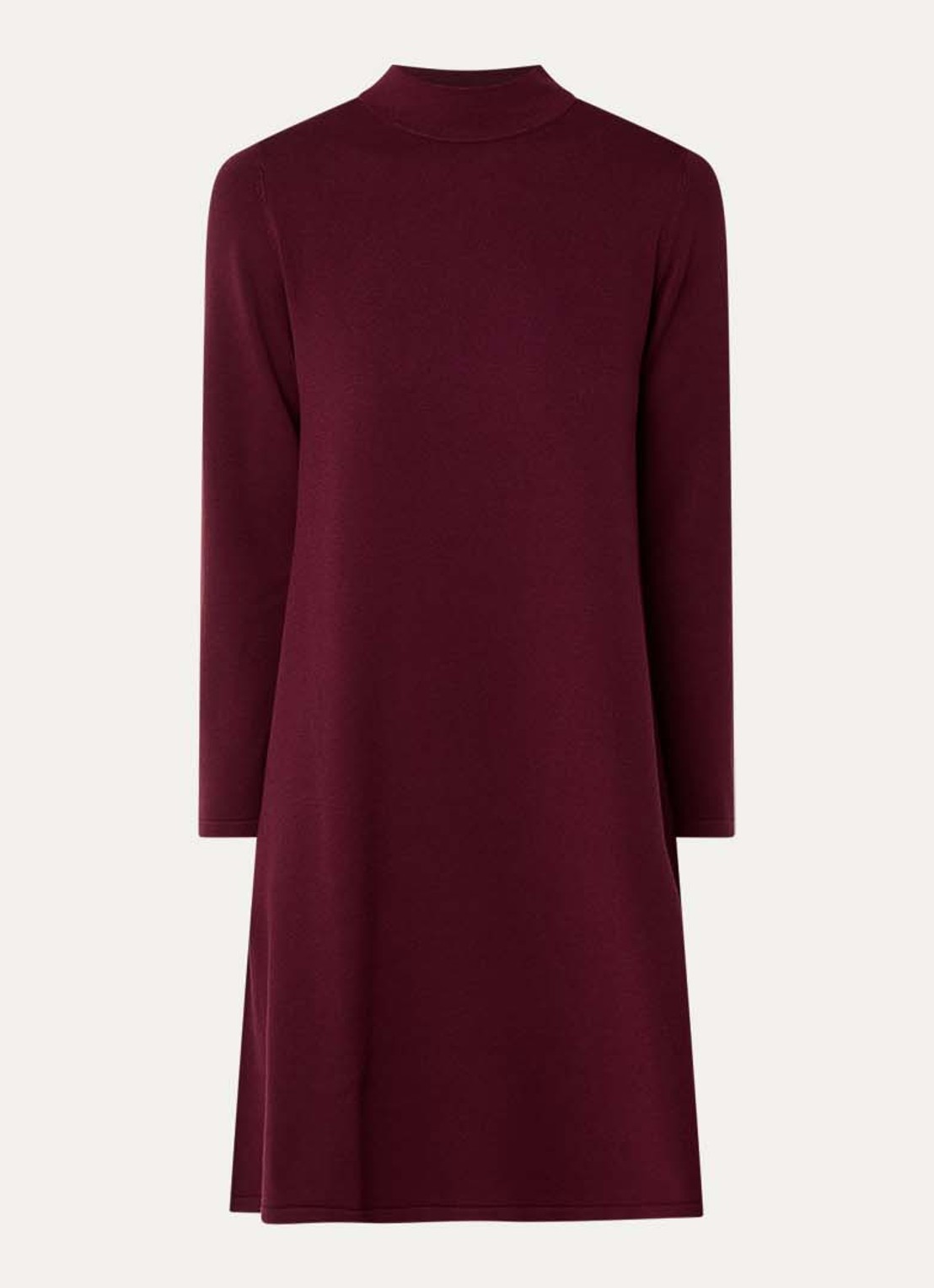 Max Mara Fijngebreide mini trui-jurk met opstaande kraag - voorkant 3 bordeauxrood