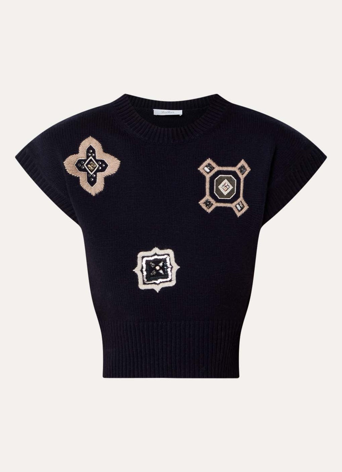 Max Mara Fijngebreide top in kasjmierblend met strass - voorkant 3 donkerblauw