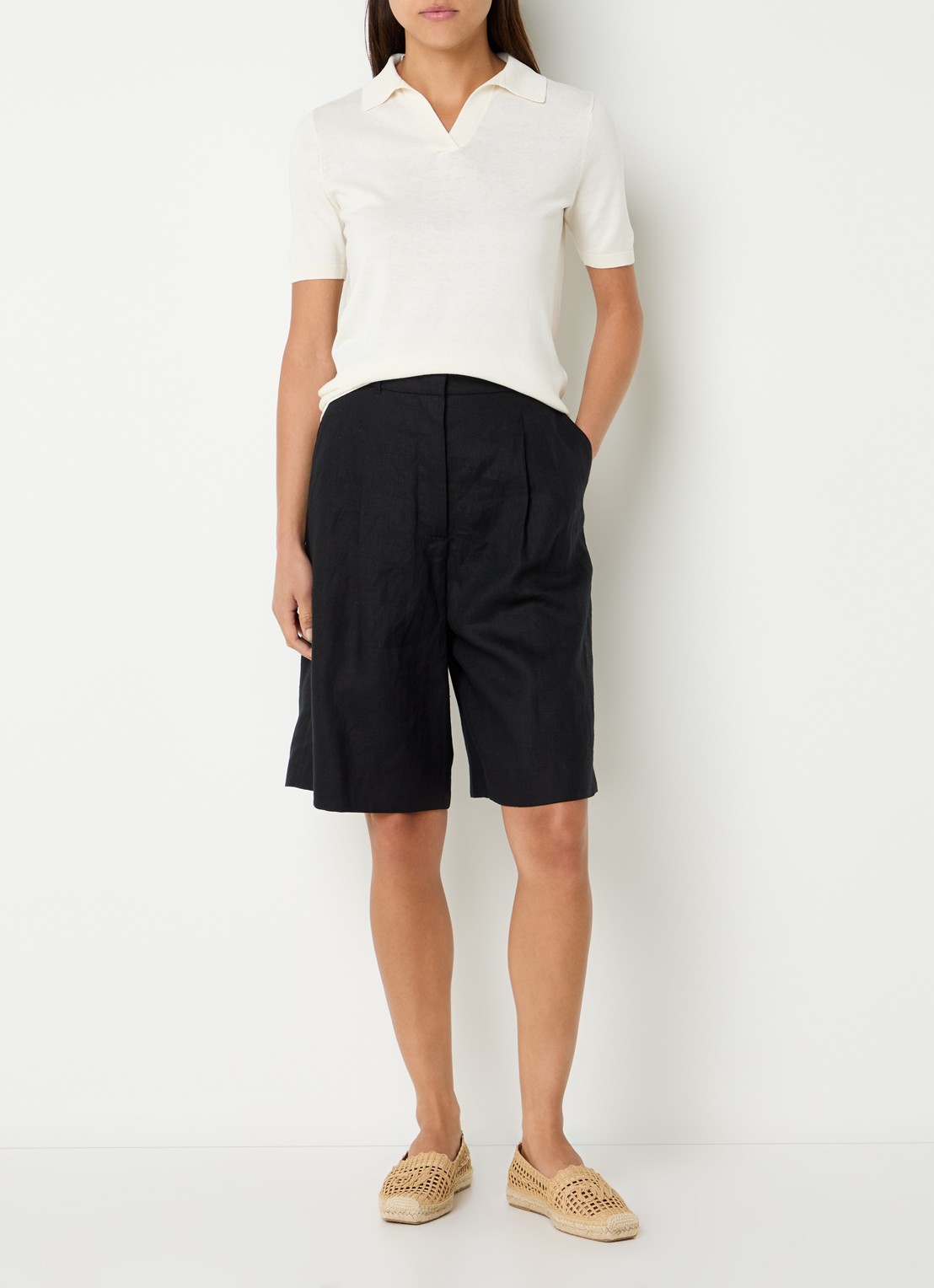 Max Mara Fijngebreide top in zijdeblend - voorkant 3 gebroken wit