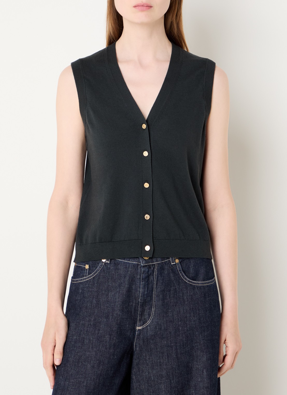 Max Mara Fijngebreide top met ronde hals - detail groen