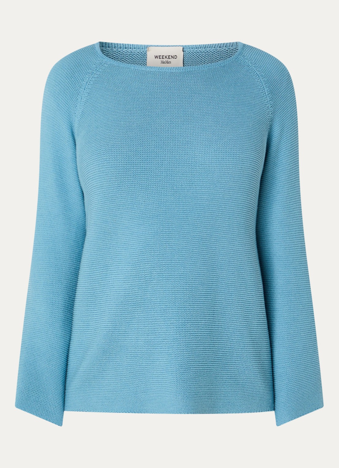 Max Mara Fijngebreide trui met boothals - voorkant blauwgrijs