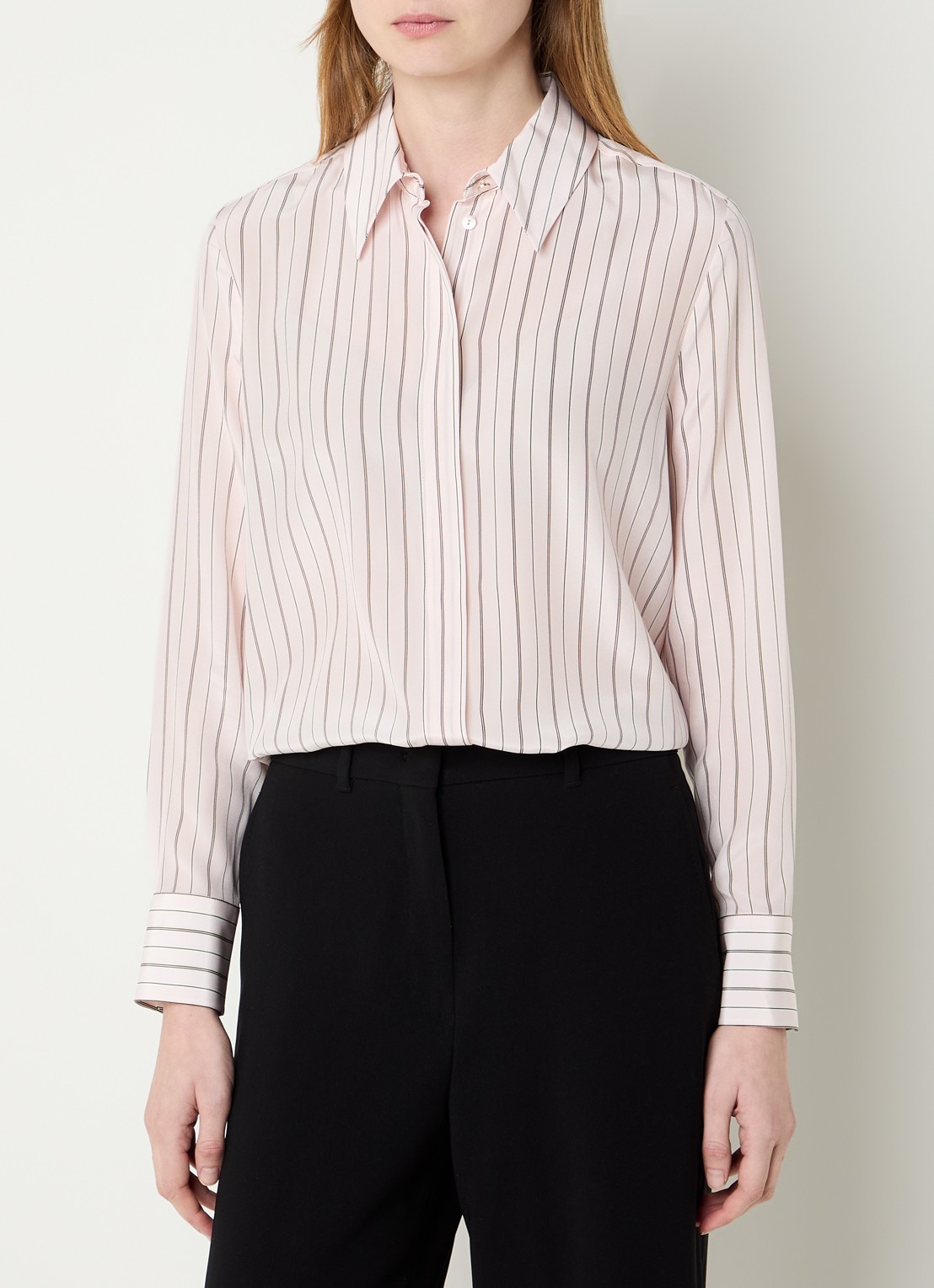Max Mara Flirt blouse van zijde met streepprint - detail 2 lichtroze