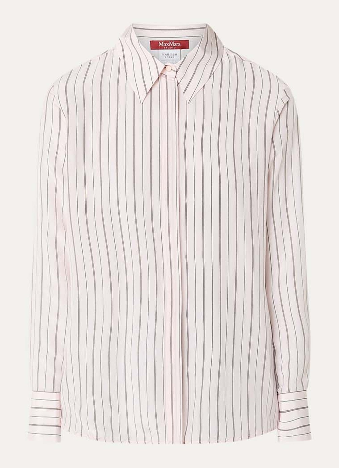 Max Mara Flirt blouse van zijde met streepprint - voorkant 3 lichtroze