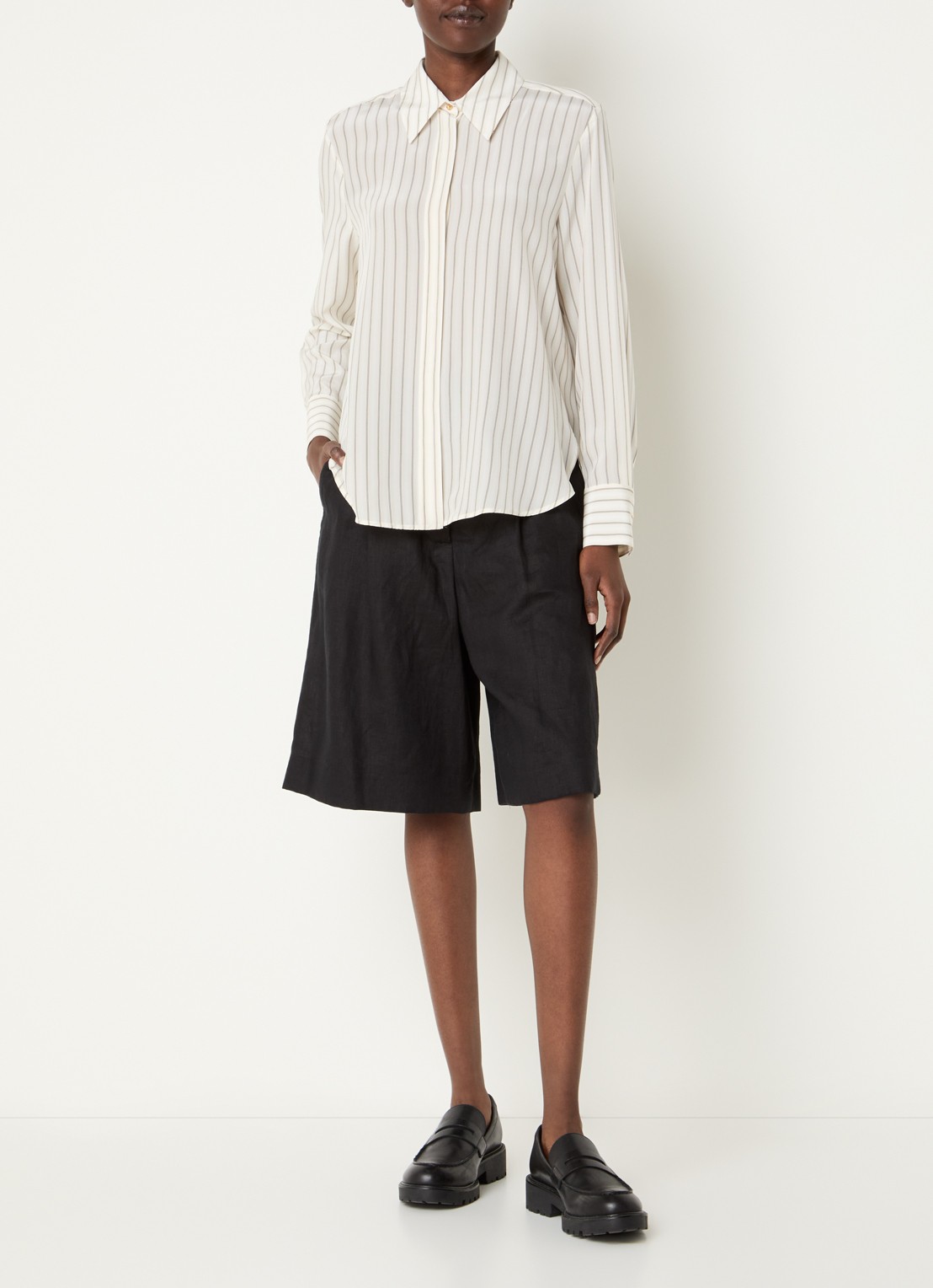Max Mara Flirt blouse van zijde met streepprint - voorkant 3 ivoor