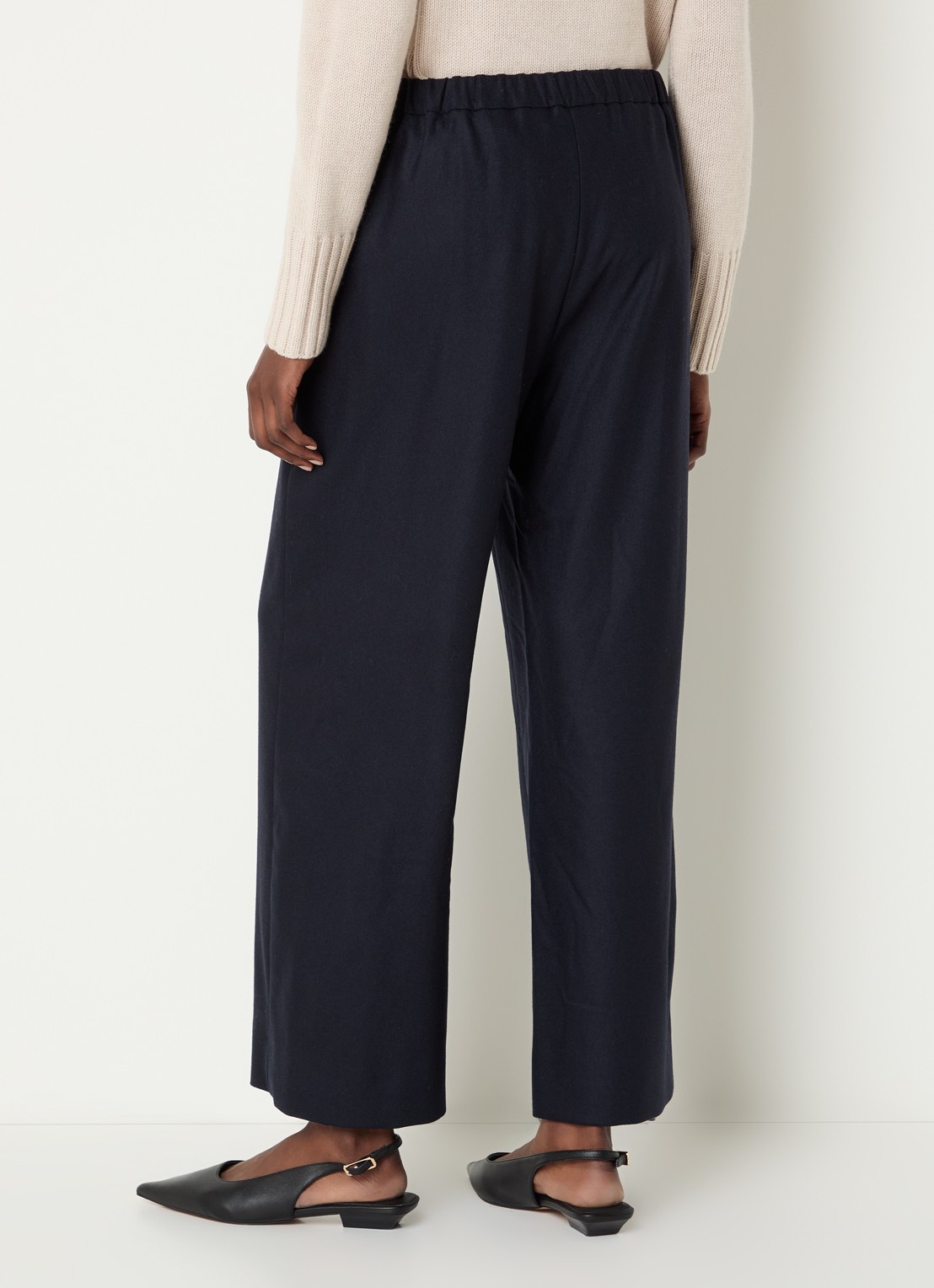 Max Mara Floria high waist wide fit broek van scheerwol - achterkant 2 donkerblauw