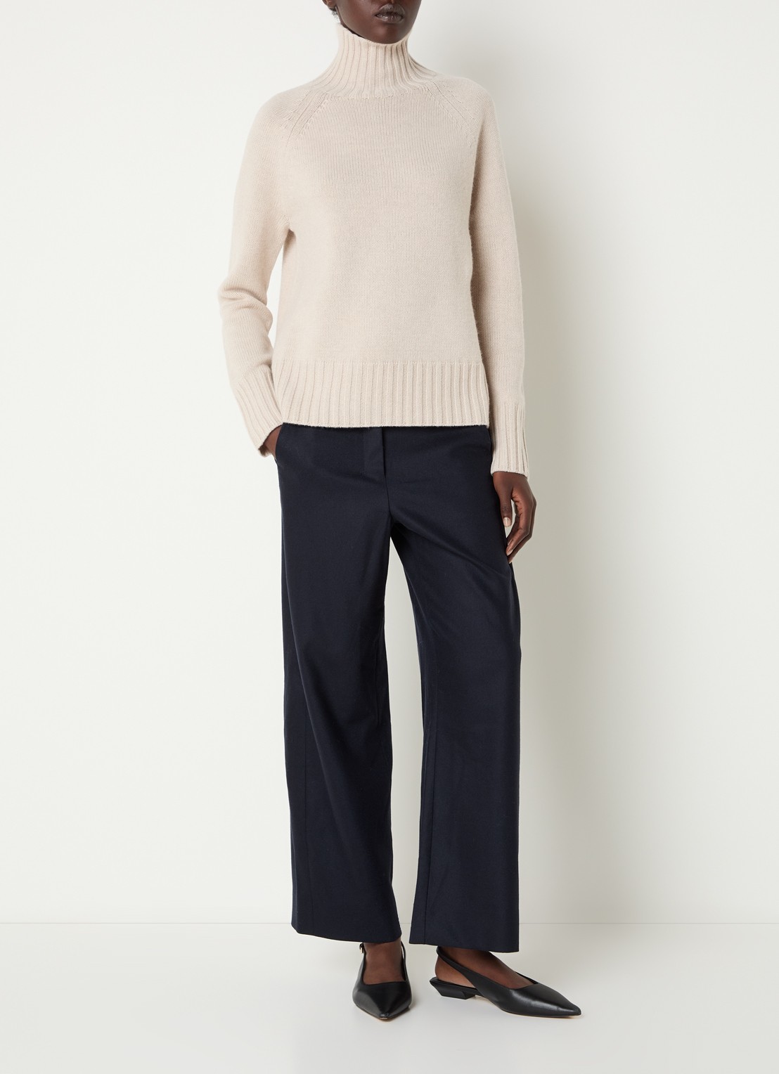 Max Mara Floria high waist wide fit broek van scheerwol - voorkant 4 donkerblauw