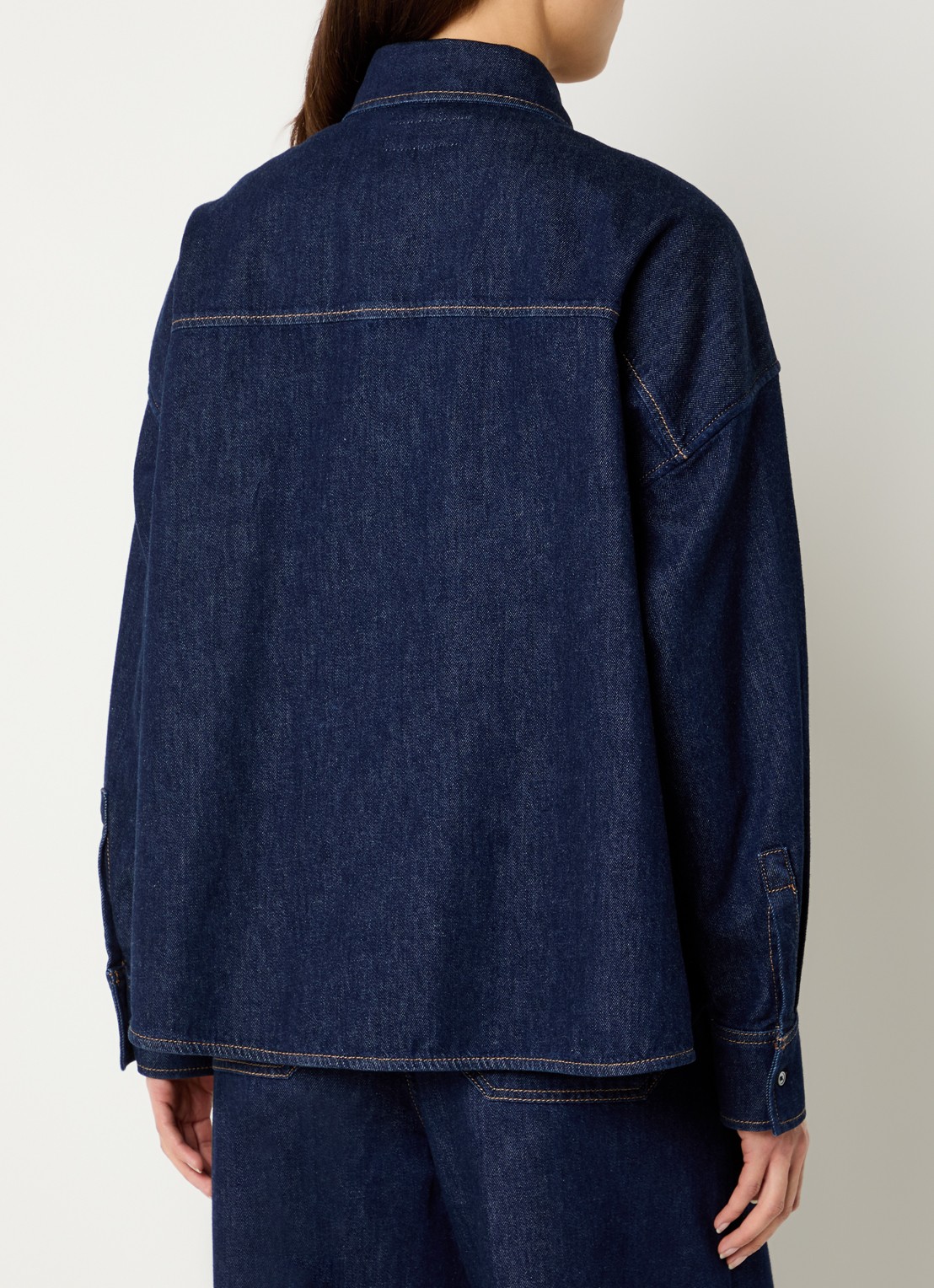 Max Mara Foggia blouse van denim met borstzak - achterkant 4 indigo