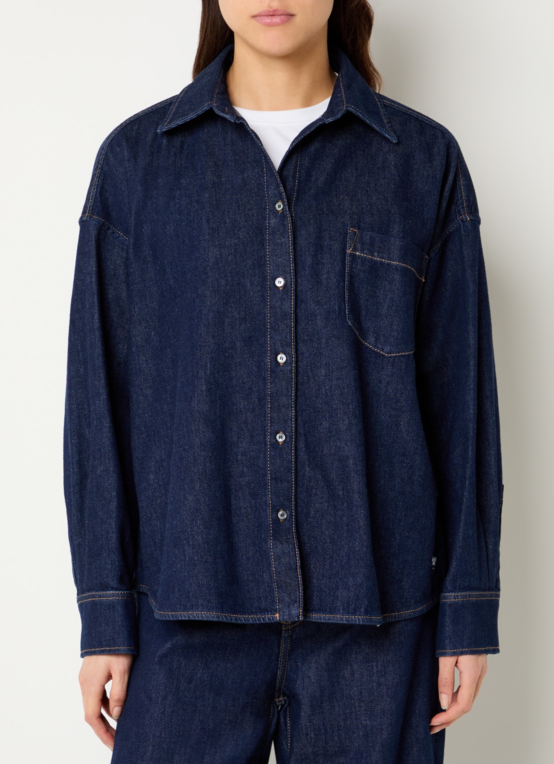 Max Mara Foggia blouse van denim met borstzak - detail 3 indigo