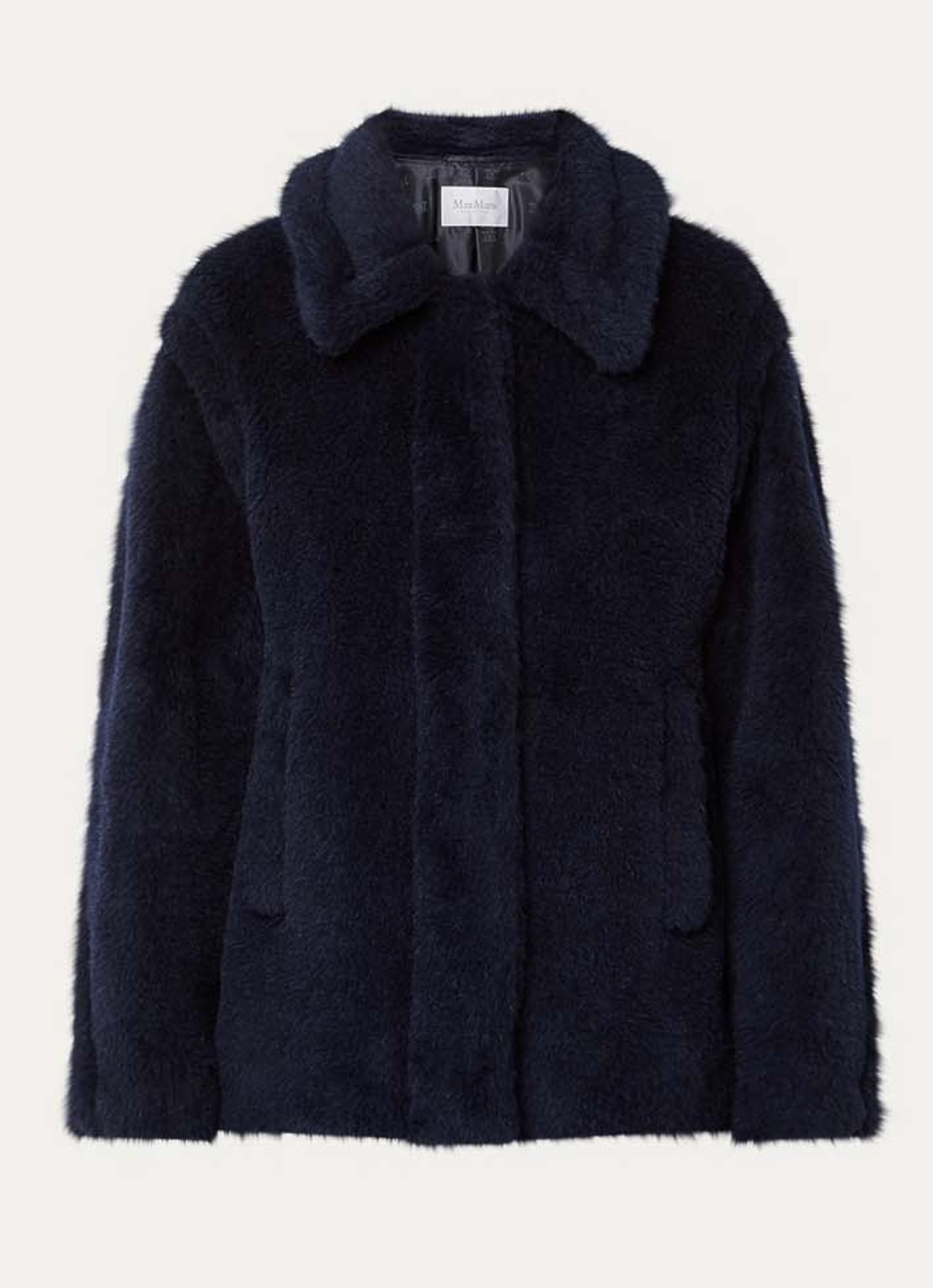Max Mara Fuggito mantel in scheerwolblend met steekzakken - voorkant 3 donkerblauw