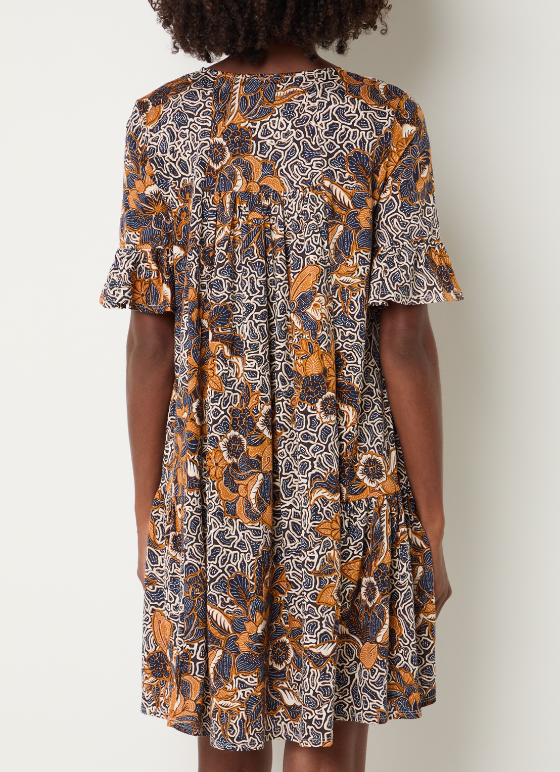 Max Mara Fuoco mini tuniekjurk met bloemenprint - achterkant 4 donkerblauw