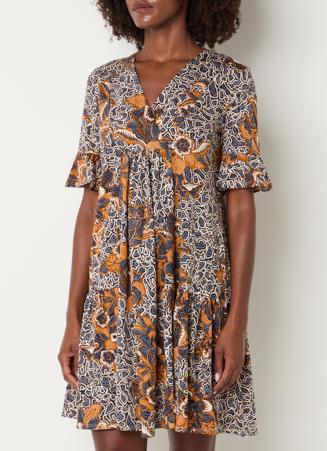 Max Mara Fuoco mini tuniekjurk met bloemenprint - detail 3 donkerblauw