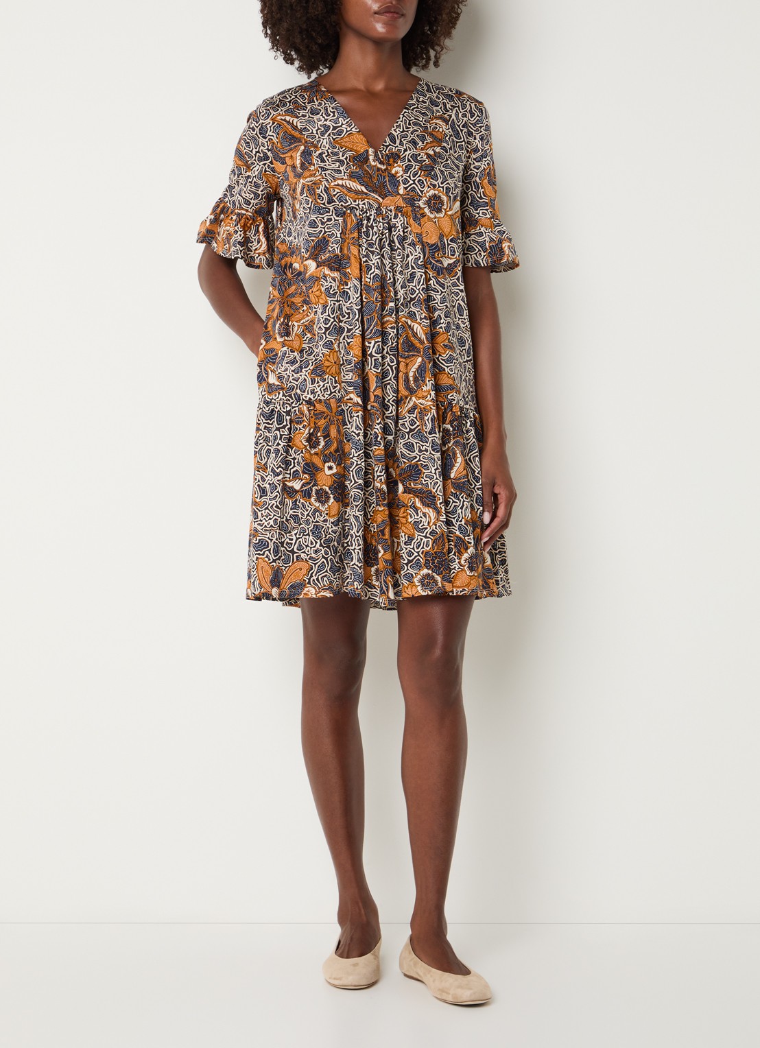 Max Mara Fuoco mini tuniekjurk met bloemenprint - voorkant 2 donkerblauw