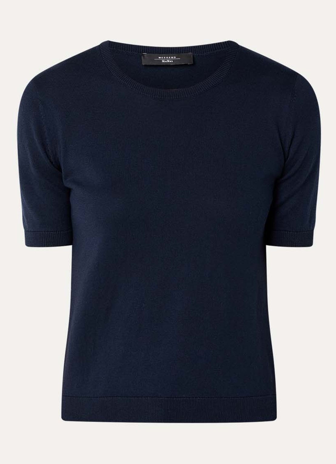 Max Mara Gabarra T-shirt van satijn - voorkant 3 donkerblauw
