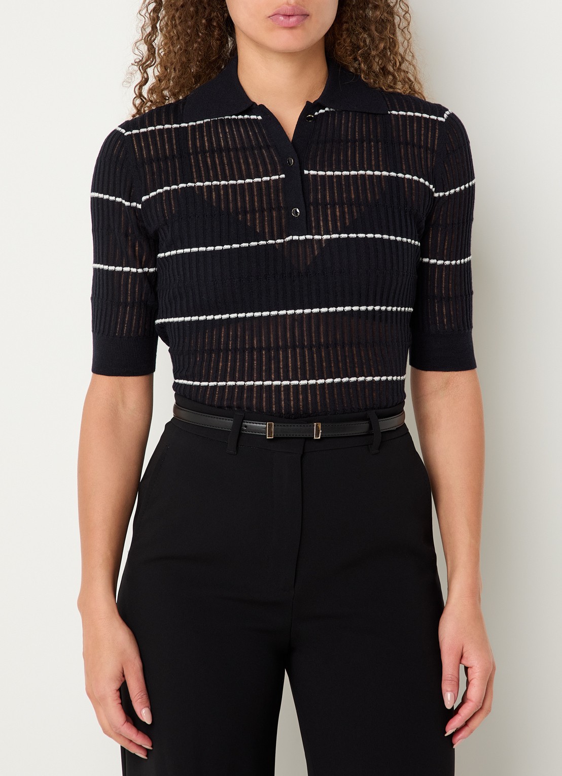 Max Mara Gallo fijngebreide top in zijdeblend - detail 3 donkerblauw